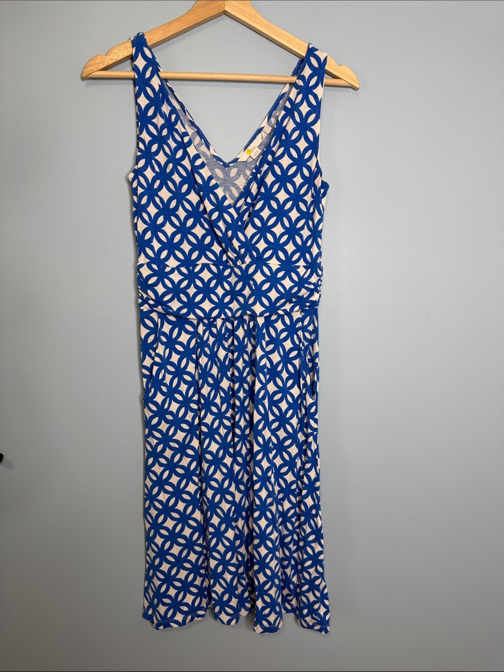 Boden Effie Jersey Dress, Blue and White Sleeveless V-Neck Midi Dress